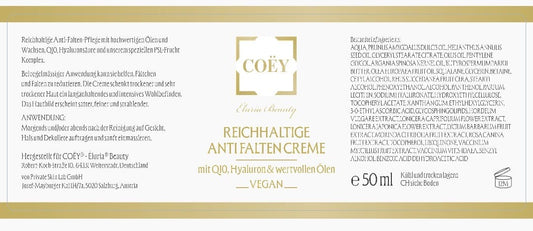 Anti-Falten-Creme mit Q10 & Hyaluron – Eluria by COËY